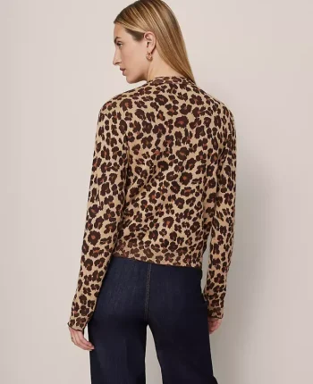 Ann Taylor Sweaters|All Sweaters|Petite Animal Print Jacquard Cardigan Almond Croissant