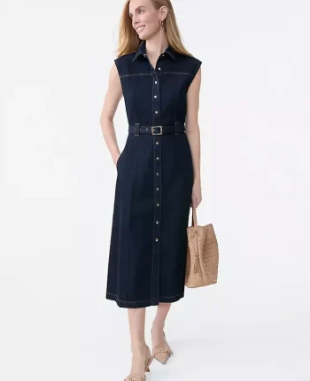 Ann Taylor Petite Dresses|New Petite Styles|Petite Belted Denim Midi Shirtdress Classic Rinse Wash