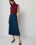 Ann Taylor Skirts|Petite Skirts|Petite Belted Pleated Midi Skirt Moonlit Backdrop