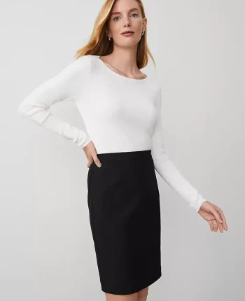 Ann Taylor Petite Skirts|Petite Bi-Stretch Seamed Pencil Skirt Black