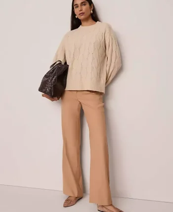 Ann Taylor Sweaters|All Sweaters|Petite Cable Crew Neck Sweater Pale Sandalwood