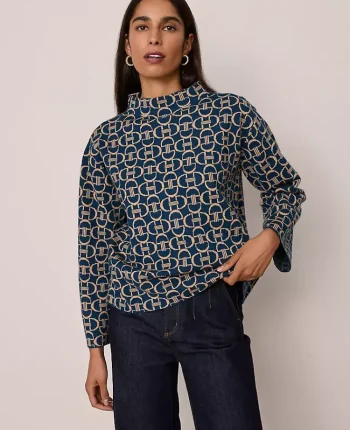 Ann Taylor Sweaters|All Sweaters|Petite Chain Link Print Sweater Moonlit Backdrop