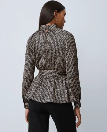 Ann Taylor Tops And Blouses|Petite Chain Link Print Tie Waist Blouse Black