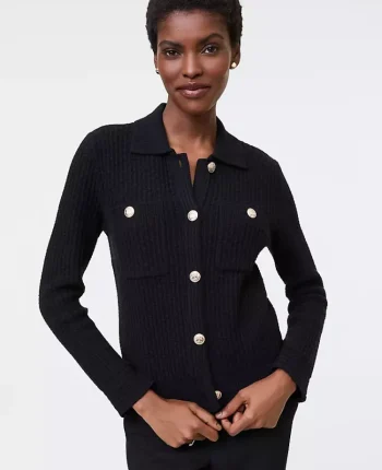Ann Taylor Petite Sweaters|New Petite Styles|Petite Collared Sweater Jacket Black