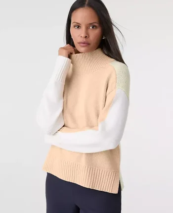 Ann Taylor Petite Sweaters|Petite Colorblock Mock Neck Sweater Camel Multi