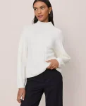 Ann Taylor Petite Sweaters|Petite Contrast Stitch Turtleneck Sweater Winter White