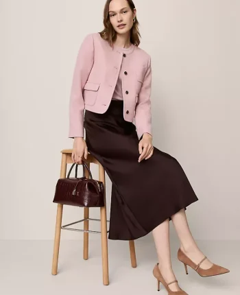 Ann Taylor Jackets And Blazers|Petite Crew Neck Jacket Pale Mauve