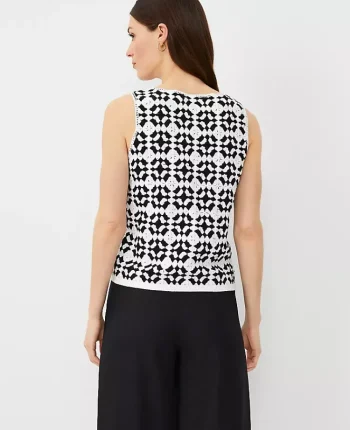 Ann Taylor Petite Sweaters|Petite Crochet Sweater Shell White-Black