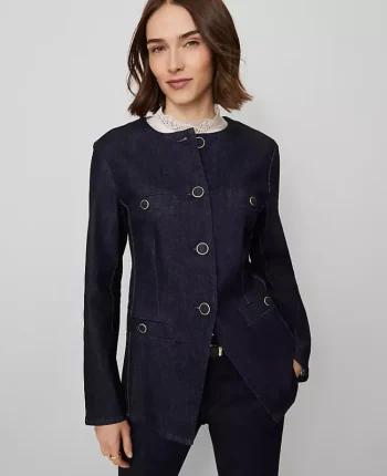 Ann Taylor Petite Jackets And Blazers|Jackets And Blazers|Petite Denim Split Hem Jacket Classic Rinse Wash