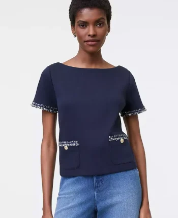 Ann Taylor New Petite Styles|Petite Denim Trim Jacket Night Sky