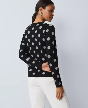 Ann Taylor Petite Sweaters|Petite Dotted Essential Crew Neck Sweater Black