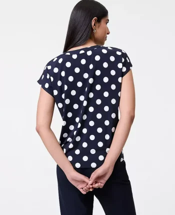 Ann Taylor New Petite Styles|Petite Dotted Mixed Media Pleat Front Top Night Sky