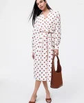 Ann Taylor Petite Dresses|New Petite Styles|Petite Dotted Satin Midi Shirtdress Tortoise Shell