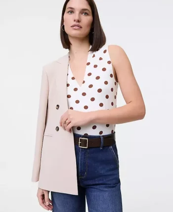 Ann Taylor New Petite Styles|Petite Dotted Sleeveless V-Neck Top Tortoise Shell