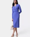 Ann Taylor Petite Dresses|New Petite Styles|Petite Draped Knit Midi Sheath Dress Electric Periwinkle
