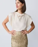 Ann Taylor Tops And Blouses|Petite Draped Satin Blouse Feather