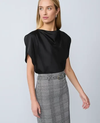 Ann Taylor Tops And Blouses|Petite Draped Satin Blouse Black