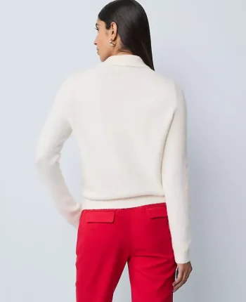 Ann Taylor Petite Sweaters|Petite Embellished Collared Cardigan Winter White