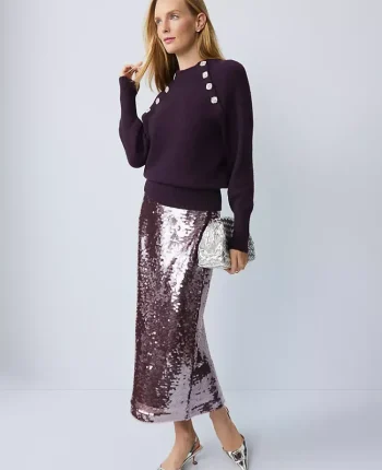 Ann Taylor Petite Sweaters|Petite Embellished Mock Neck Sweater Aubergine Dream