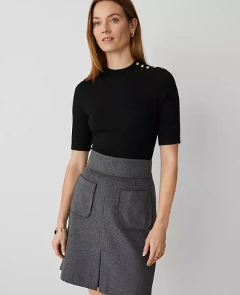 Ann Taylor Sweaters|All Sweaters|Petite Essential Button Mock Neck Sweater Tee Black