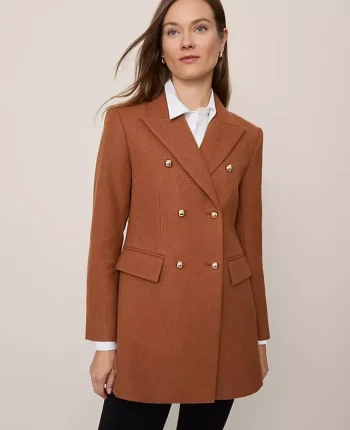 Ann Taylor Jackets And Blazers|Petite Jackets And Blazers|Petite Fitted Long Double Breasted Coat Spiced Cider