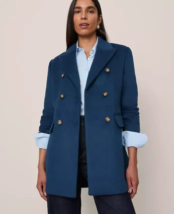 Ann Taylor Jackets And Blazers|Petite Jackets And Blazers|Petite Fitted Long Double Breasted Coat Moonlit Backdrop