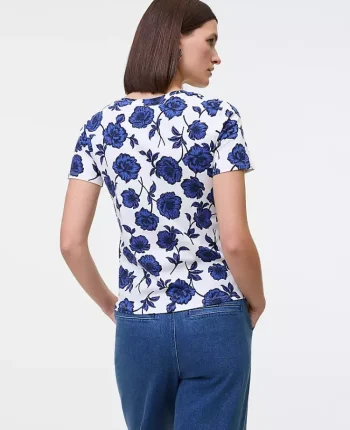 Ann Taylor New Petite Styles|Petite Floral Crew Neck Tee Electric Periwinkle