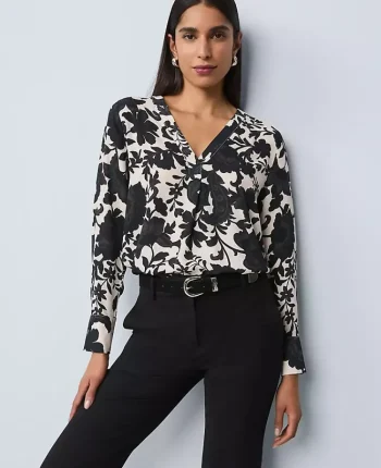 Ann Taylor Tops And Blouses|Petite Floral Mixed Media Top Black