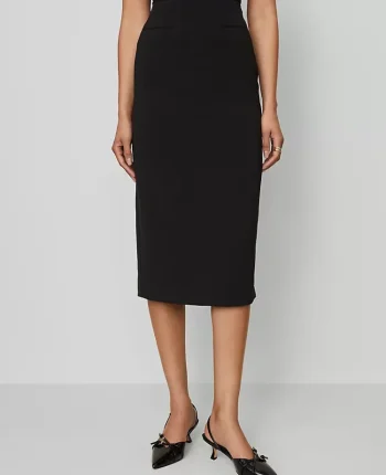Ann Taylor Petite Skirts|Petite Suits|Petite Fluid Crepe Pocket Midi Skirt Black