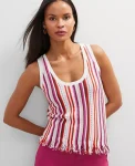 Ann Taylor Sweaters|All Sweaters|Petite Fringe Striped Shell Red Pepper
