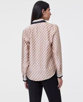 Ann Taylor New Petite Styles|Petite Geo Satin Button Down Shirt Sail Cloth