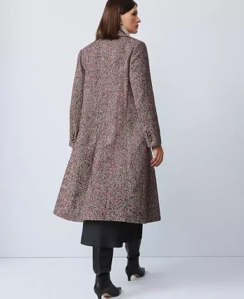 Ann Taylor Petite Jackets And Blazers|Petite Herringbone Double Breasted Long Coat Red/Purple Multi