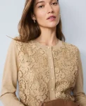 Ann Taylor Petite Sweaters|Petite Lace Ann Cardigan Camel Melange