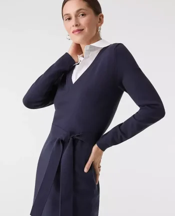 Ann Taylor Petite Sweaters|Petite Dresses|Petite Layered Belted Sweater Midi Dress Night Sky