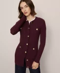 Ann Taylor Sweaters|All Sweaters|Petite Long Cable Cardigan Poised Plum