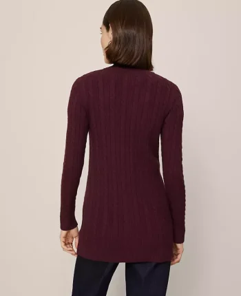Ann Taylor Sweaters|All Sweaters|Petite Long Cable Cardigan Poised Plum
