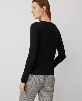 Ann Taylor Tops And Blouses|Petite Long Sleeve Crew Neck Top Black