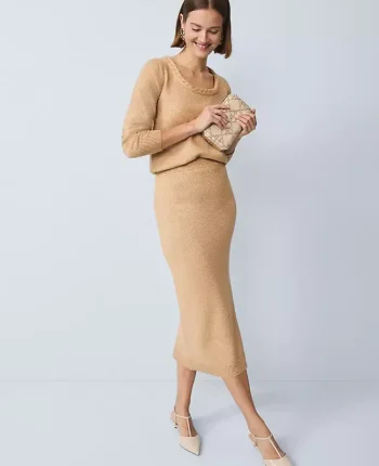Ann Taylor Petite Sweaters|Petite Skirts|Petite Lurex Midi Sweater Skirt Cafe Au Lait