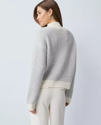 Ann Taylor Petite Sweaters|Petite Metallic Waffle Knit Sweater Winter White