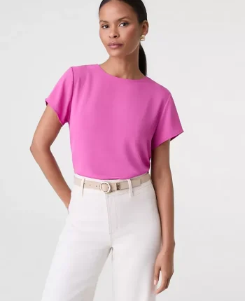 Ann Taylor Tops And Blouses|Petite Mixed Media Crew Neck Tee Sugar Plum