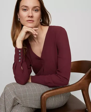 Ann Taylor Tops And Blouses|Petite Mixed Media Pleat Front Top Windsor Wine