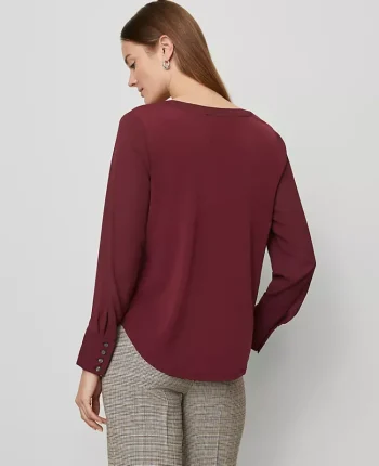 Ann Taylor Tops And Blouses|Petite Mixed Media Pleat Front Top Windsor Wine