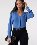 Ann Taylor Tops And Blouses|Petite Mixed Media Pleat Front Top Refreshingly Blue