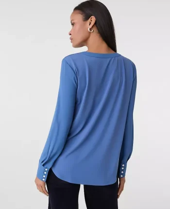 Ann Taylor Tops And Blouses|Petite Mixed Media Pleat Front Top Refreshingly Blue