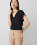 Ann Taylor Tops And Blouses|New Petite Styles|Petite Mixed Media Pleat Front Top Black