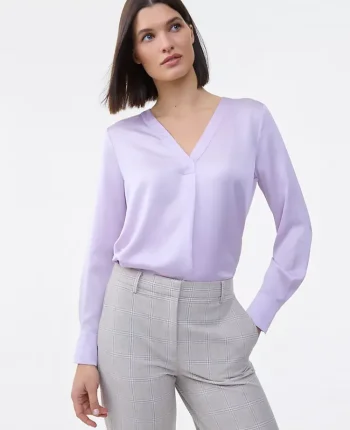 Ann Taylor New Petite Styles|Petite Mixed Media Pleat Front Top Sunrise Lavender