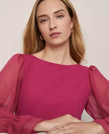 Ann Taylor Tops And Blouses|Petite Mixed Media Pleated Sleeve Top Berry Splash