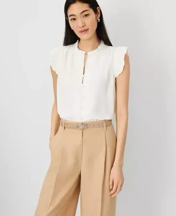 Ann Taylor Tops And Blouses|Petite Mixed Media Ruffle Shell Winter White