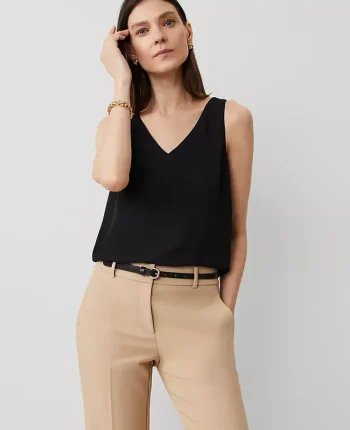 Ann Taylor Tops And Blouses|Petite Mixed Media V-Neck Shell Black