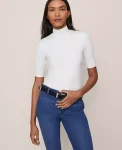 Ann Taylor Tops And Blouses|Petite Mock Neck Elbow Sleeve Top Winter White